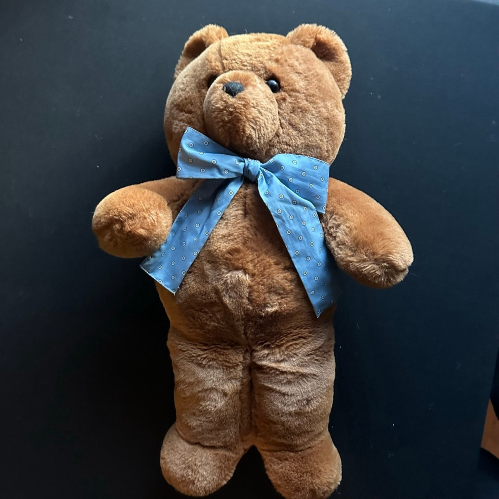 Vintage Vermont Teddy Stuffed Animal Brown Bear with Blue Bow
